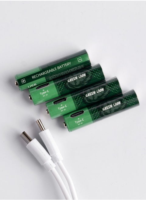 Rechargeable Battery AAA / LED Charging Indicator /Type-C Charging Port / 500mWh Energy / Zn-Ni AAA Type / Accidental Leakage Protection - Green