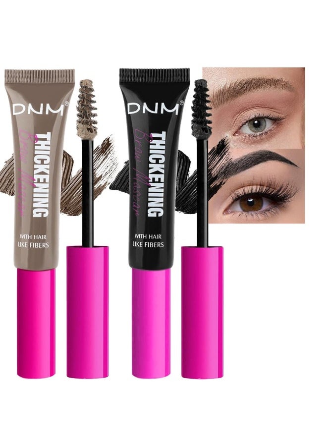 DNM Tinted Thickening Brow Mascara,Brow Fast Sculpt,Waterproof, Transfer-proof, Brush to Fill in Eyebrows and Cover Gray Hairs - Cruelty Free (2pcs 01 Taupe &08 Black) 