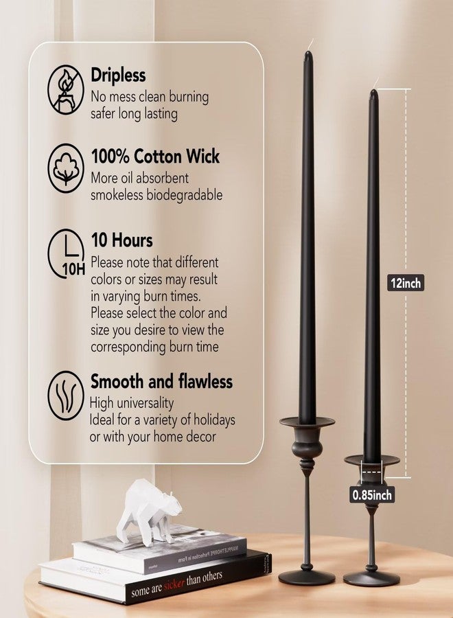 Pickood 12-Inch Tall Dripless Taper Candles Set of 4 - Black Tapered Candles, Perfect for Halloween - Smokeless, Unscented, Long Burning - Hand Poured, Colored Tall Candlesticks - negras - Image 2