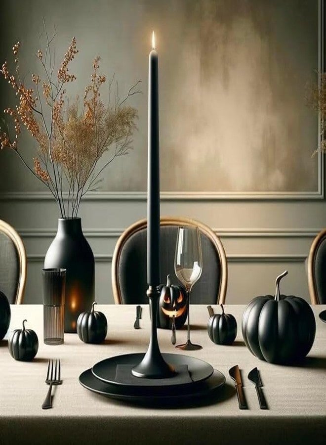 Pickood 12-Inch Tall Dripless Taper Candles Set of 4 - Black Tapered Candles, Perfect for Halloween - Smokeless, Unscented, Long Burning - Hand Poured, Colored Tall Candlesticks - negras - Image 4