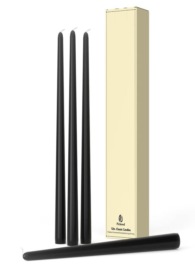 Pickood 12-Inch Tall Dripless Taper Candles Set of 4 - Black Tapered Candles, Perfect for Halloween - Smokeless, Unscented, Long Burning - Hand Poured, Colored Tall Candlesticks - negras - Image 1