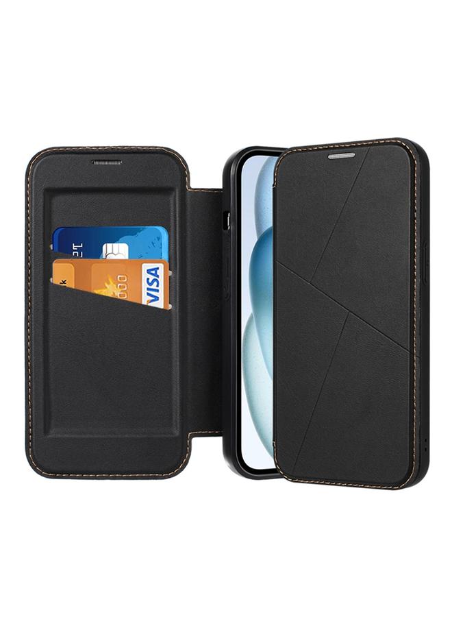 S-TOP Case For iPhone 15 Plus / 14 Plus Magnetic Armor Series RFID Card Slots Leather Phone Case - Image 1
