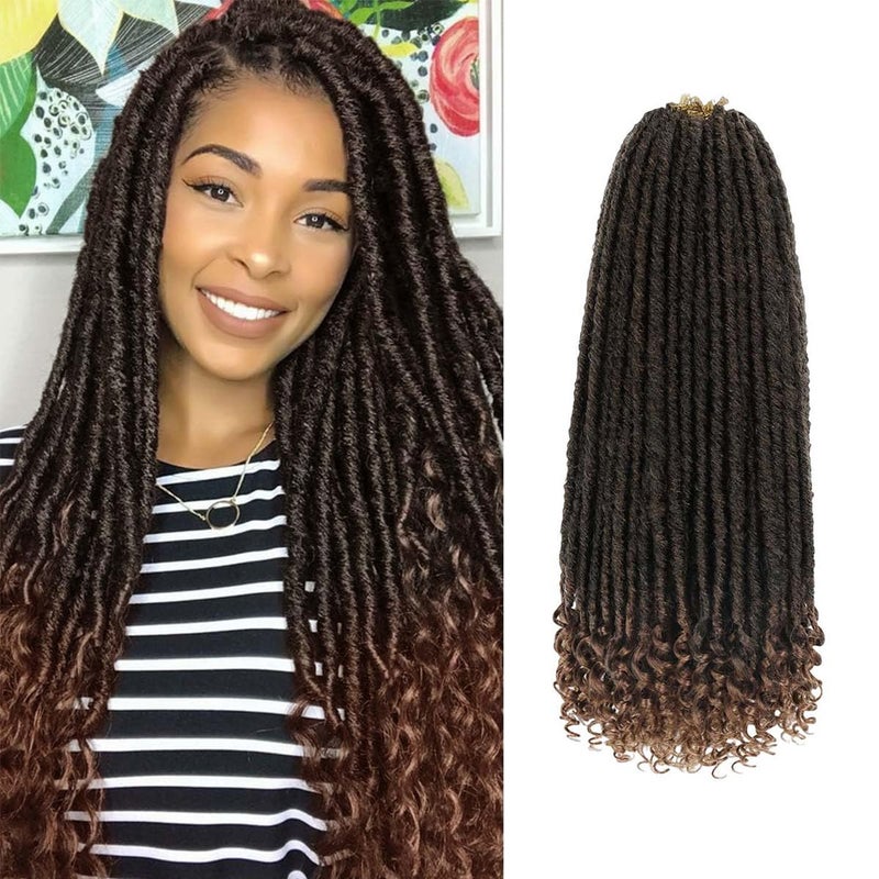 MODERN QUEEN 6 Packs Goddess Locs Crochet Hair, 20 Inch Straight Faux Locs Crochet Braids, Pre-Looped Curly Soft Synthetic Ombre Braiding Hair Extensions for Black Women(20 Inch, 6 Packs, 1B/30#) - Image 1