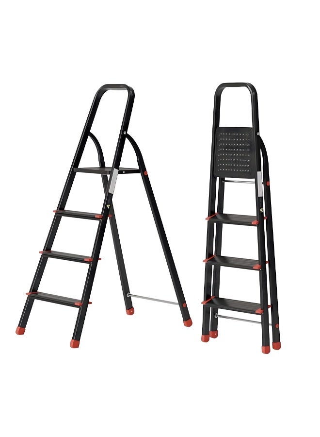 Egardenkart Aluminium Step Ladder for Home - 4 Steps, Black | Anti-Slip Foldable Ladder for Home, Kitchen, Garden, Office | Lightweight, Portable Folding Ladder with Grip (Black) - Image 1