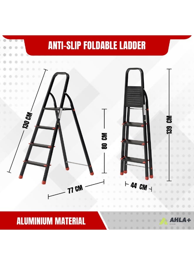 Egardenkart Aluminium Step Ladder for Home - 4 Steps, Black | Anti-Slip Foldable Ladder for Home, Kitchen, Garden, Office | Lightweight, Portable Folding Ladder with Grip (Black) - Image 3