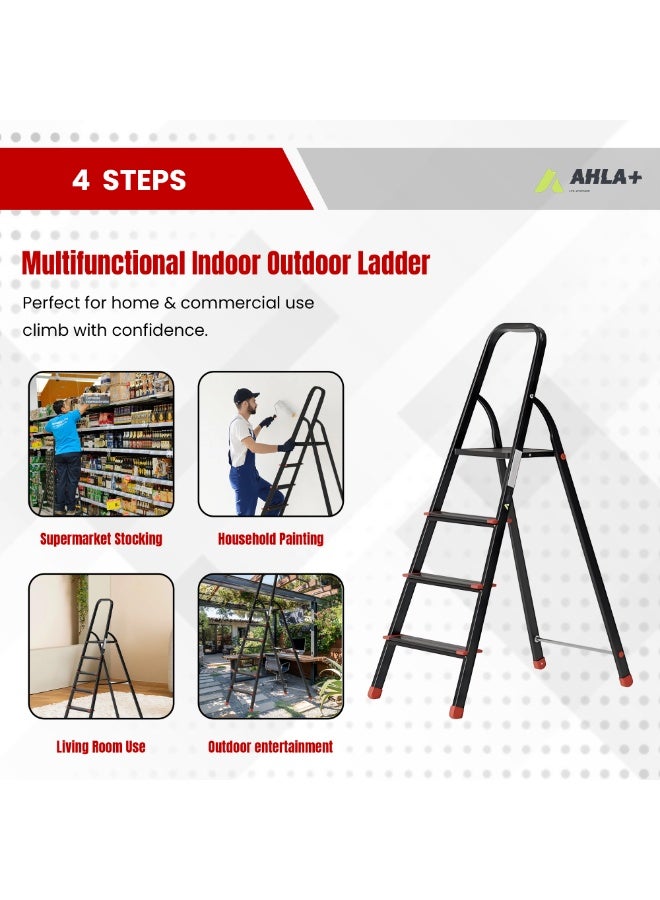 Egardenkart Aluminium Step Ladder for Home - 4 Steps, Black | Anti-Slip Foldable Ladder for Home, Kitchen, Garden, Office | Lightweight, Portable Folding Ladder with Grip (Black) - Image 4