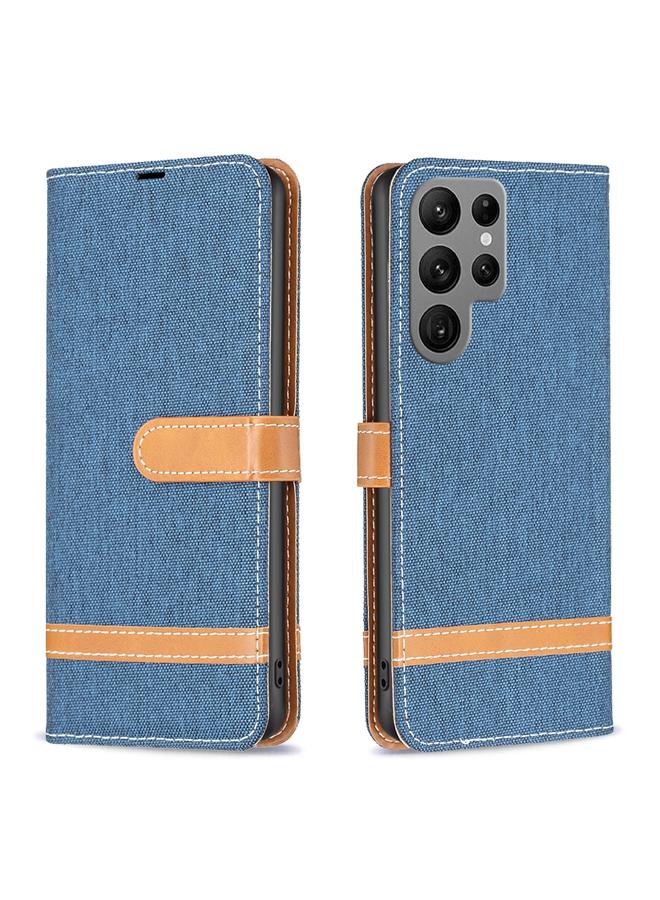 S-TOP Case For Samsung Galaxy S23 Ultra 5G Color Block Denim Texture Leather Phone Case - Image 1