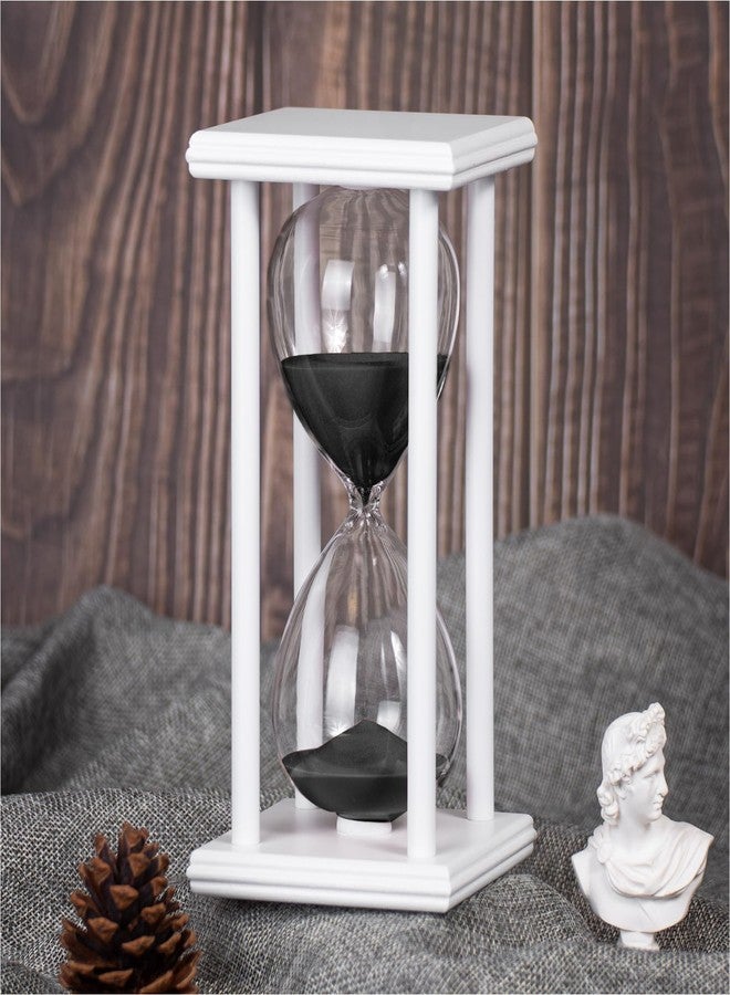 BELLAWARE Hourglass Timer with Black Sand, 60 Minute White Wooden Frame Sand Timer, Creative Handcraft Decoration - Image 1