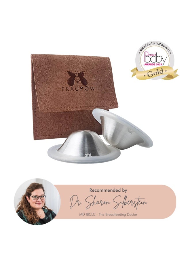 Fraupow Silver Healing Cups | Size 1 | Pack of 2 | Pure Silver Nipple Shields with Silicone Rings & Pouch | Award Winning Reusable Nipple Covers for Breastfeeding | Includes Midwife Consultation - Image 2