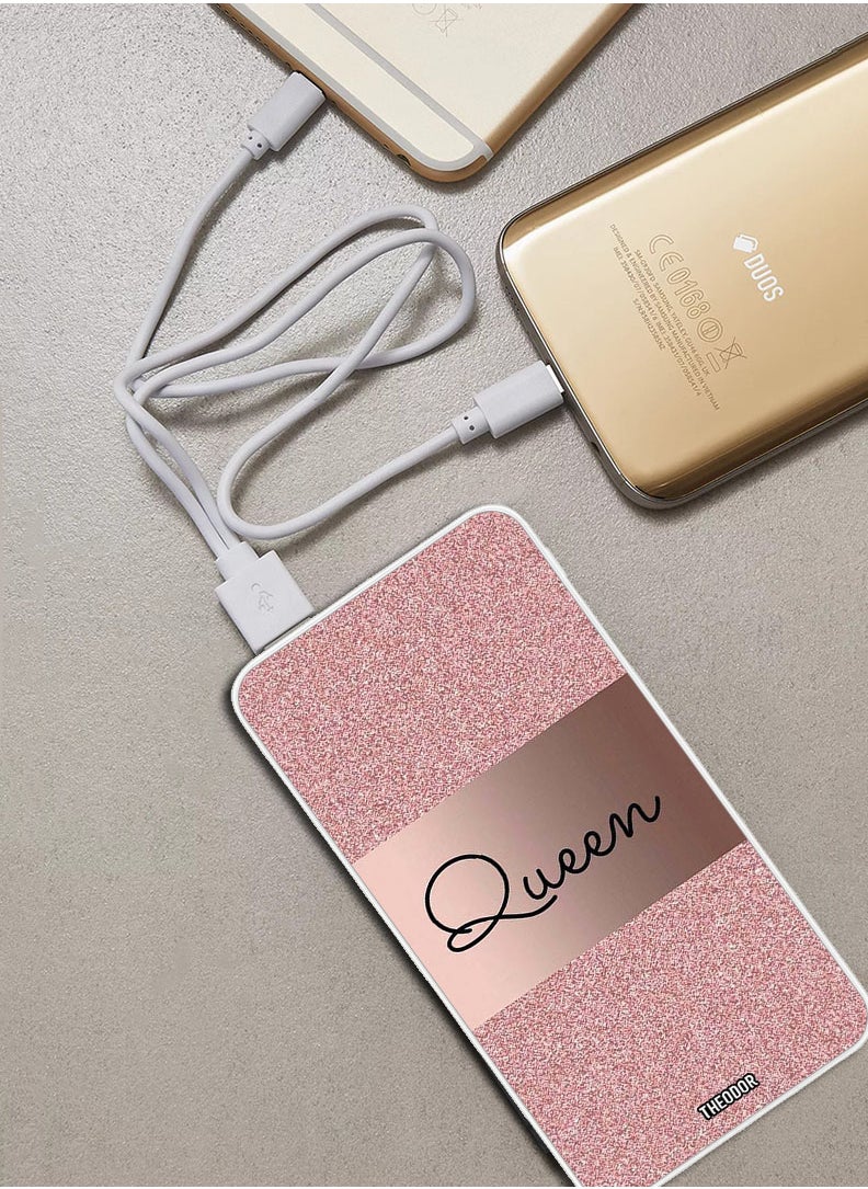 Theodor - 10,000 mAh Super Fast Charging Ultra Compact Power Bank with Quick Charge & Power Delivery, Portable Charger For iPhone and Android Queen Glitters - Image 1