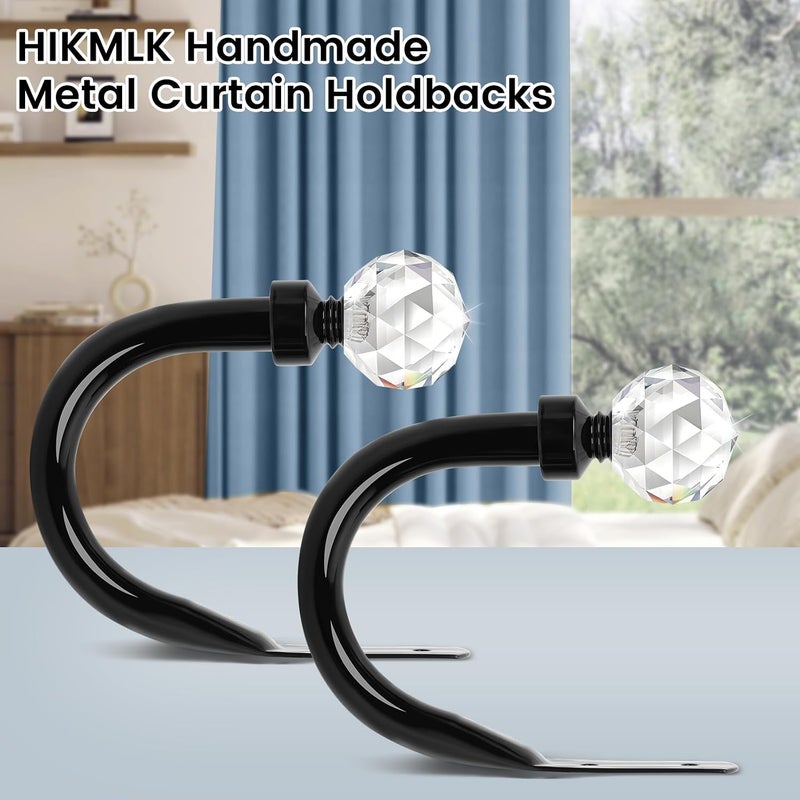 HIKMLK حاملات ستائر كريستالية معدنية، قطعتان، خطافات تثبيت ستائر زخرفية للحائط، حاملات جانبية شديدة التحمل، ملحقات تثبيت للستائر والستائر الثقيلة والنوافذ - Image 2