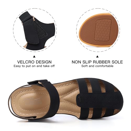 SHIBEVER Black Sandals Women Wedge: Summer Dressy Closed Toe Comfortable Fisherman Sandal Size 10.5 Walking Woman Sandals - Image 3
