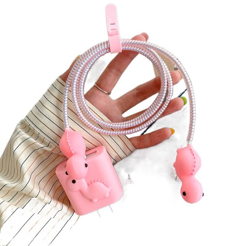 20W Charger Head and Cable End Protector Set with Cute Style in Pink with Decorative Design Anti Bend Protection and Daily Cable Care - Lilac Ribbon - Image 1