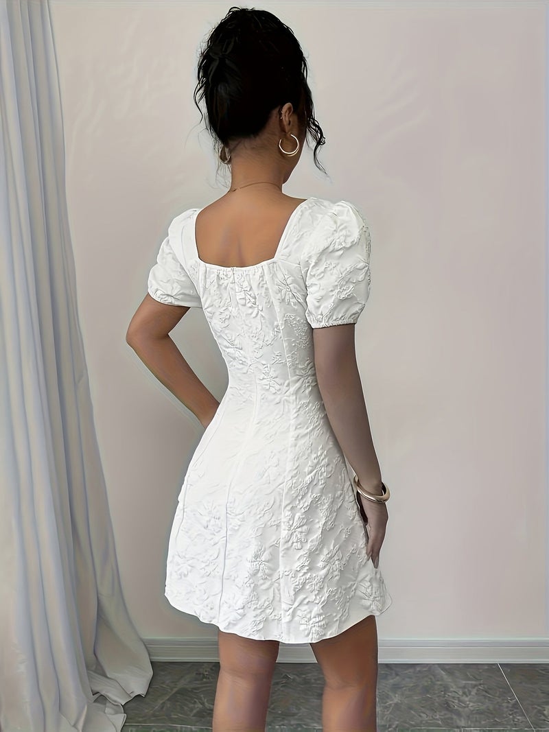 ZJ1104019 Women'S Elegant Floral Jacquard Evening Gown Ruffled Sleeve Square Neck A-Line Skirt - Image 5