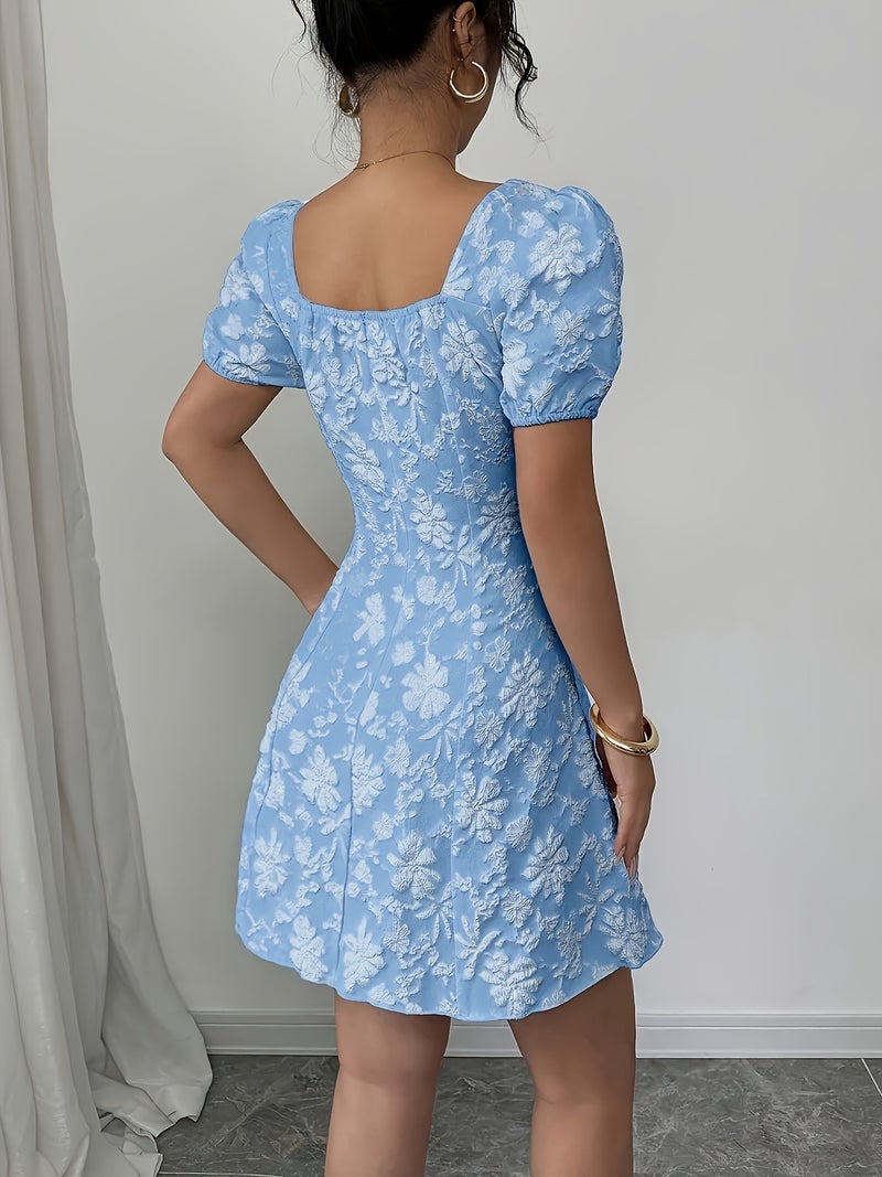 ZJ1104019 Women'S Elegant Floral Jacquard Evening Gown Ruffled Sleeve Square Neck A-Line Skirt - Image 3