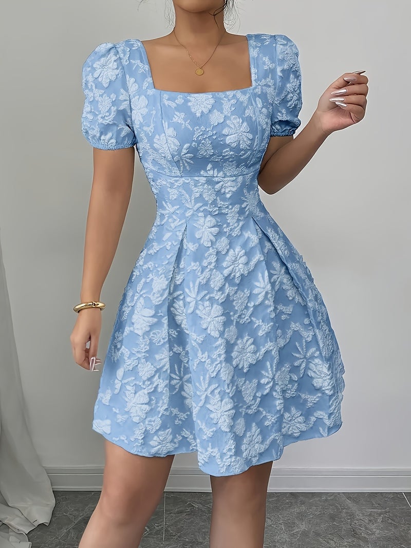 ZJ1104019 Women'S Elegant Floral Jacquard Evening Gown Ruffled Sleeve Square Neck A-Line Skirt - Image 2