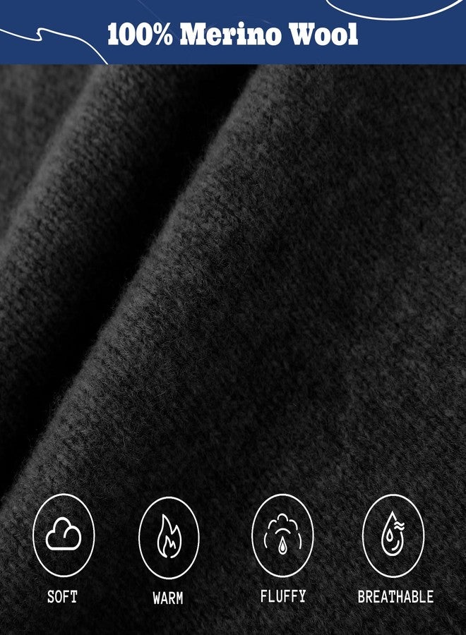 ACUSHLA 100% Merino Wool Balaclava for Women & Men Winter Warm Knit Hooded Scarf Hoodie Hat and Scarf Set in One, Black, One Size - Image 3