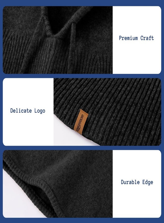 ACUSHLA 100% Merino Wool Balaclava for Women & Men Winter Warm Knit Hooded Scarf Hoodie Hat and Scarf Set in One, Black, One Size - Image 4