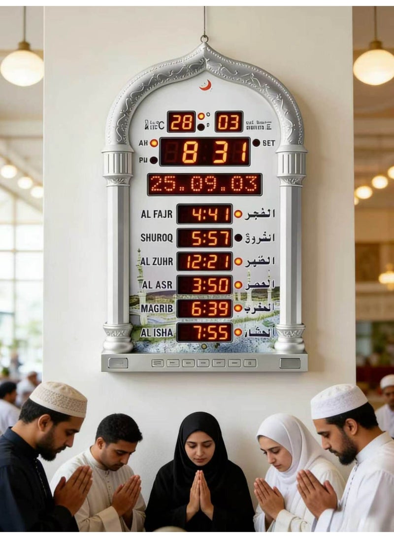 Crony 4008PRO Digital Azan Clock with Charger and Remote ,Desktop dgital clcok Wall Clock, Islamic Clock，Led Prayer Clock for Read Home/Office/Mosque Digital Azan Clock/Decorative Clock Silver - Image 5