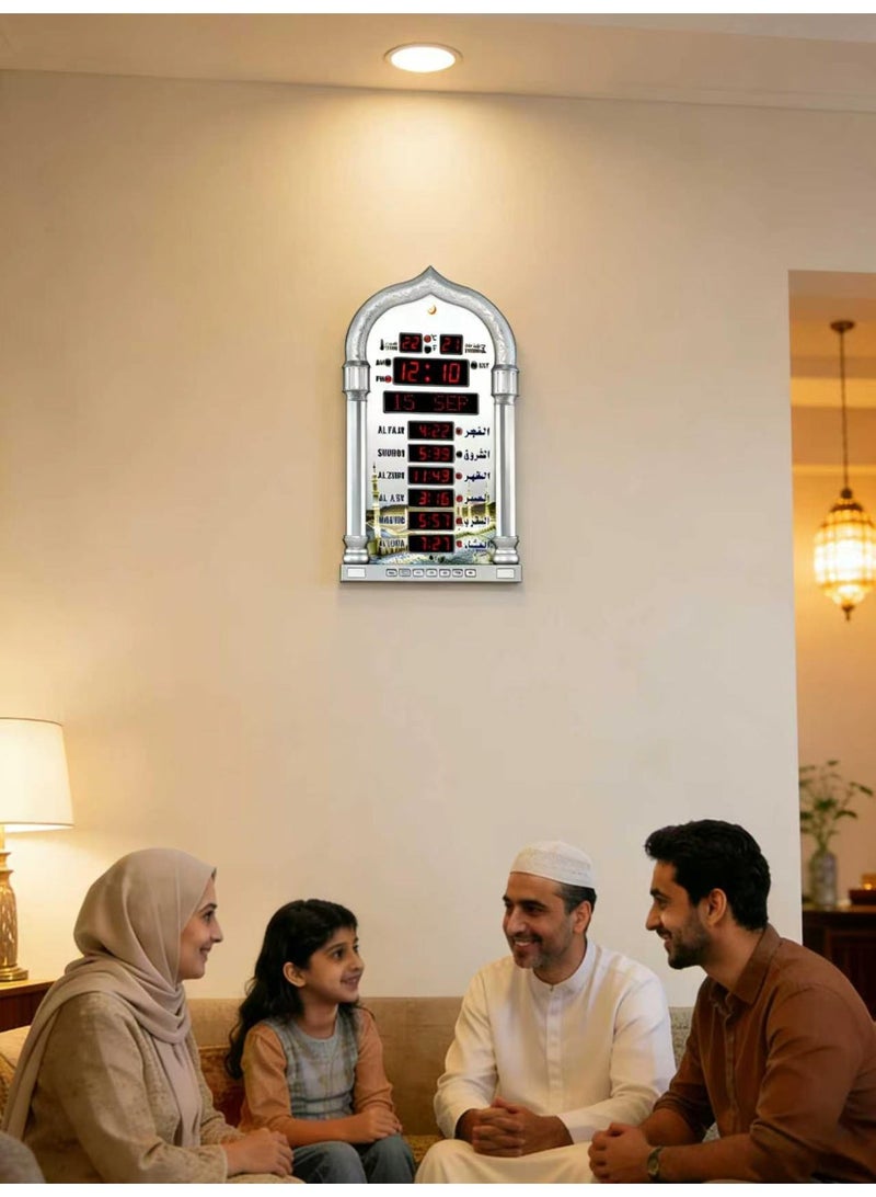 Crony 4008PRO Digital Azan Clock with Charger and Remote ,Desktop dgital clcok Wall Clock, Islamic Clock，Led Prayer Clock for Read Home/Office/Mosque Digital Azan Clock/Decorative Clock Silver - Image 4