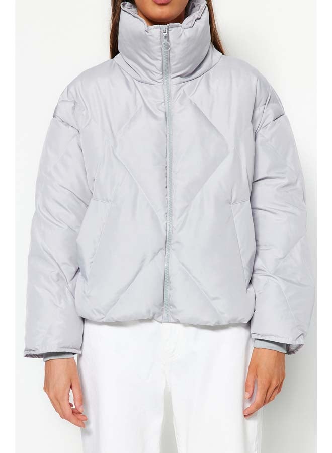 trendyol Grey Oversize Molded Water Repellent Puffer Quilted Coat TWOAW24MO00146  - Image 3