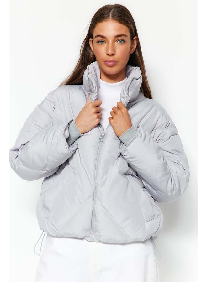 trendyol Grey Oversize Molded Water Repellent Puffer Quilted Coat TWOAW24MO00146  - Image 2
