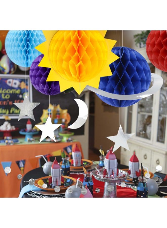KALEFO 9Pcs Outer Space Decorations Solar System Hanging Supplies Galaxy Planets Honeycomb Space Birthday Party Decor Ceiling Ornaments - Image 2