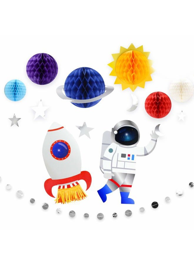 KALEFO 9Pcs Outer Space Decorations Solar System Hanging Supplies Galaxy Planets Honeycomb Space Birthday Party Decor Ceiling Ornaments - Image 1
