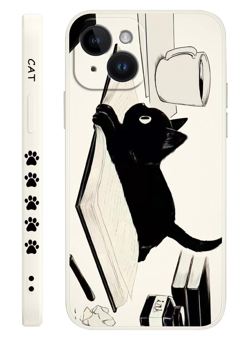 for iPhone 14 Plus Case Flower Creativity Pattern Design Soft Silicone Slim Shockproof Phone Cover for iPhone 14 Plus, 6.7 inch-Cat White - Image 1