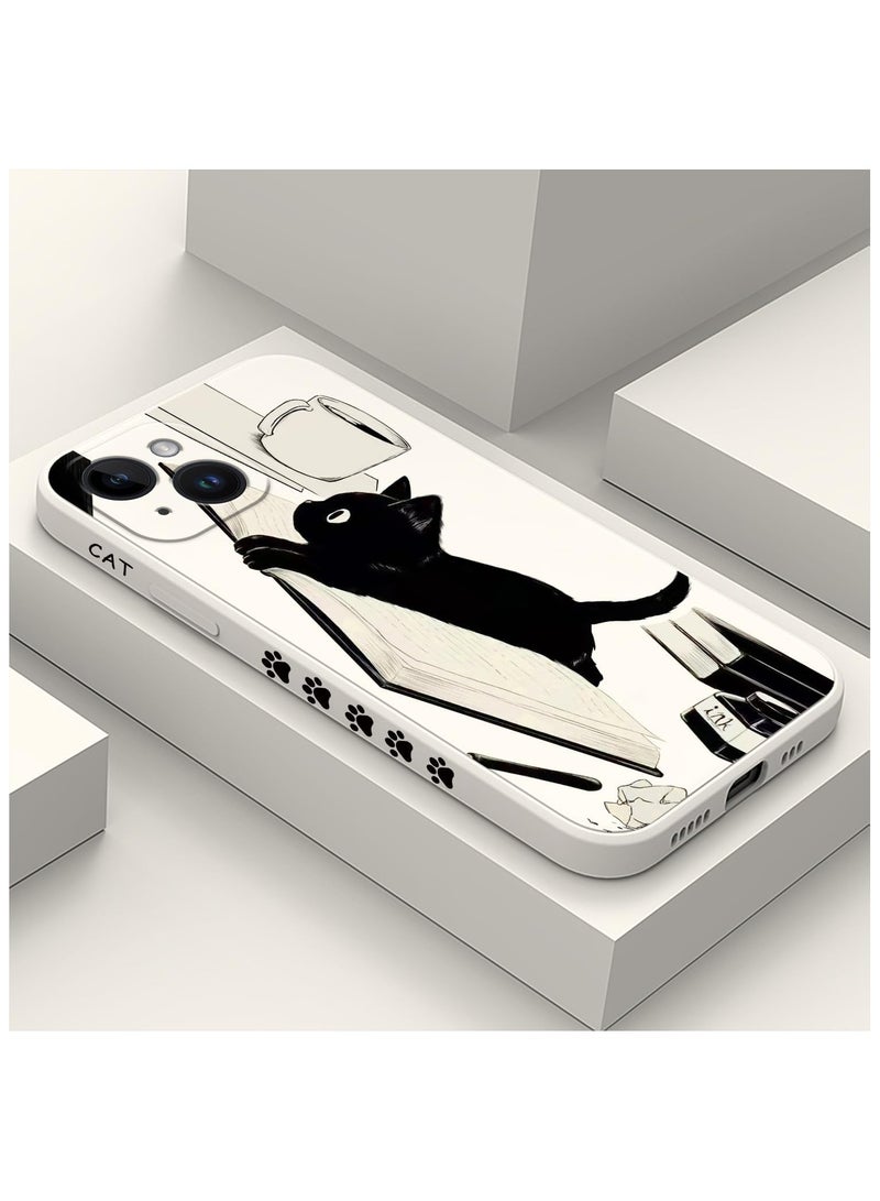 for iPhone 14 Plus Case Flower Creativity Pattern Design Soft Silicone Slim Shockproof Phone Cover for iPhone 14 Plus, 6.7 inch-Cat White - Image 2