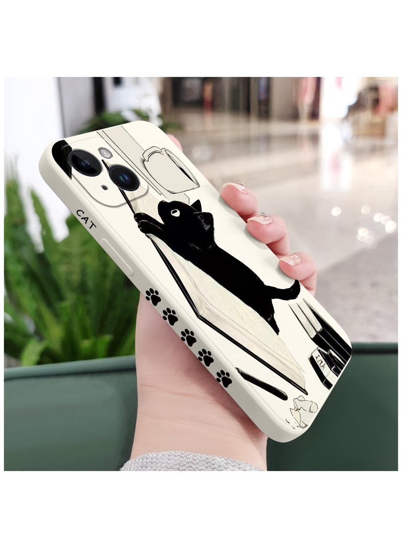 for iPhone 14 Plus Case Flower Creativity Pattern Design Soft Silicone Slim Shockproof Phone Cover for iPhone 14 Plus, 6.7 inch-Cat White - Image 3