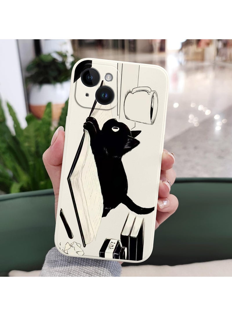 for iPhone 14 Plus Case Flower Creativity Pattern Design Soft Silicone Slim Shockproof Phone Cover for iPhone 14 Plus, 6.7 inch-Cat White - Image 4