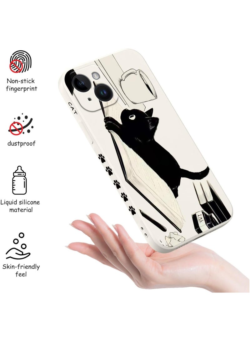 for iPhone 14 Plus Case Flower Creativity Pattern Design Soft Silicone Slim Shockproof Phone Cover for iPhone 14 Plus, 6.7 inch-Cat White - Image 5