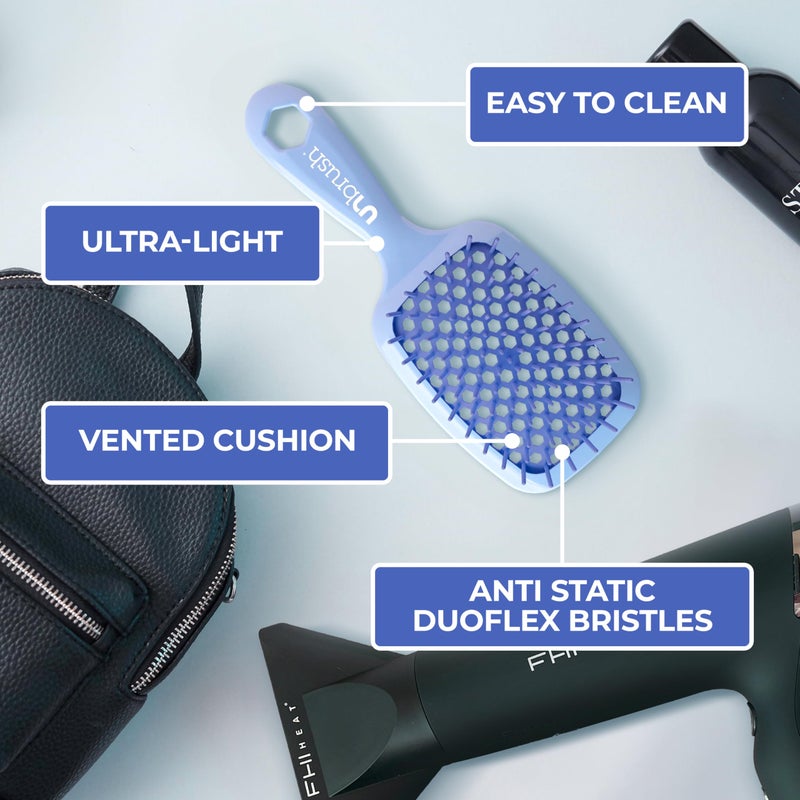 UNbrush FHI Heat UNbrush Detangling Brush for Pain-Free Brushing on All Wet or Dry Hair Types â€” Durable DuoFlex Anti-Static Bristles, Lightweight Handle, Vented Hair Brush, Periwinkle Light Blue - Image 5