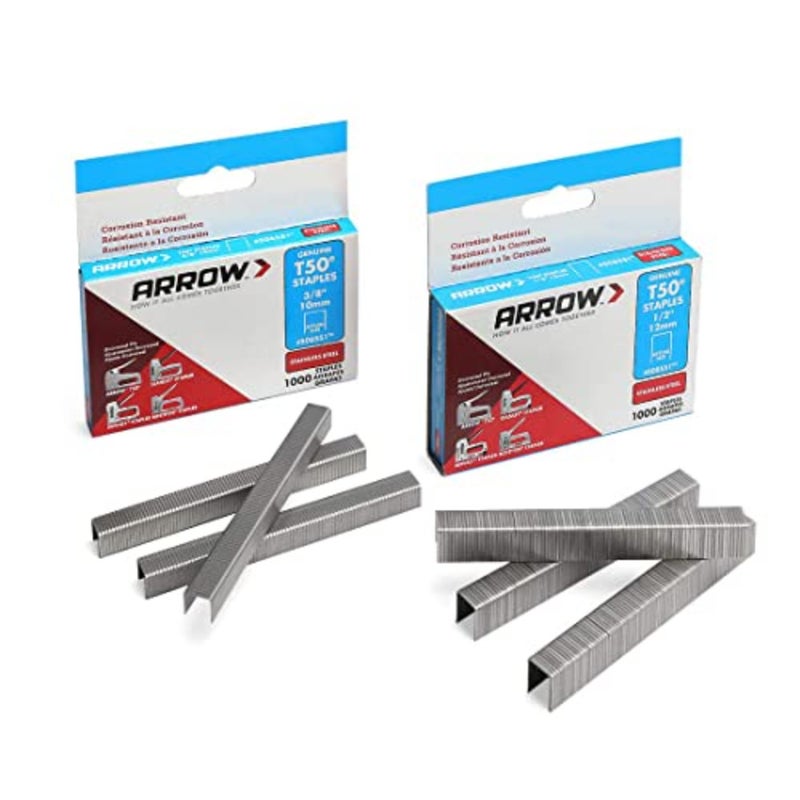 Arrow T50 Stainless Steel Staples Pack Set #508SS1 1/2'' 12mm and #506SS1 3/8'' 10mm - Image 1