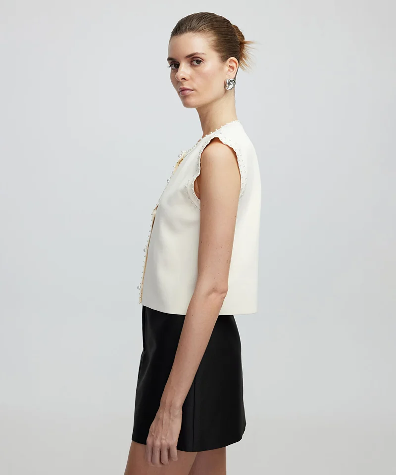 Ipekyol Knit Vest with Faux Pearls