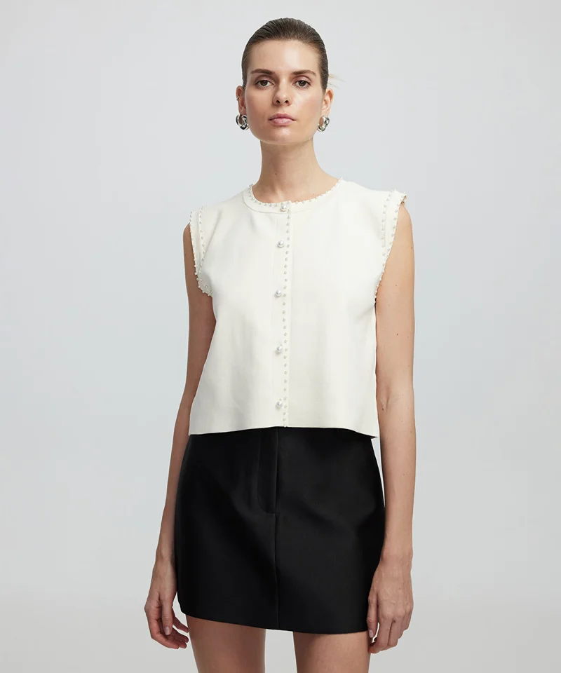 Ipekyol Knit Vest with Faux Pearls