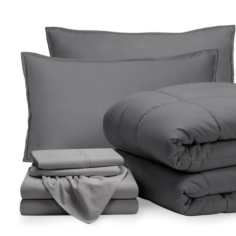 Bare Home Bed-in-A-Bag 7 Piece Comforter & Sheet Set - King - Goose Down Alternative - Ultra-Soft 1800 Premium - Bed Set (King, Grey/Light Grey) - Image 1