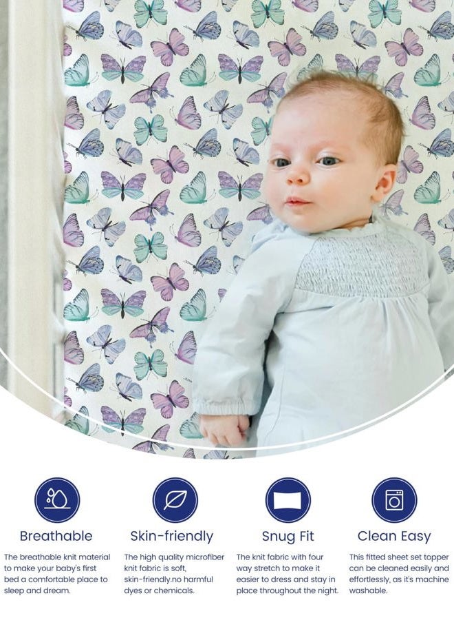 TotAha Soft Crib Sheets Girl-Hypoallergenic, Silky Comfort, Buttery Soft, Calming Effect, Premium All-Season Jersey-Knit Sheets, 9'' Extra Deep Pocket, Purple Butterfly - Image 2