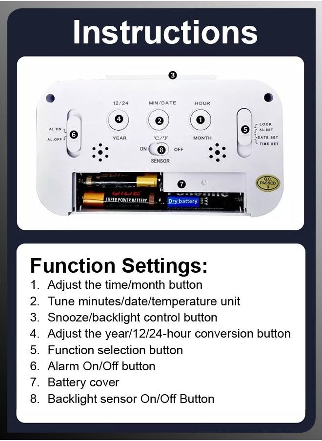 DBLEW - LCD Display Digital Desktop Bedroom Bedside Alarm Clock With Snooze Night Back Light Date And Temperature Sleep Timer - Image 1