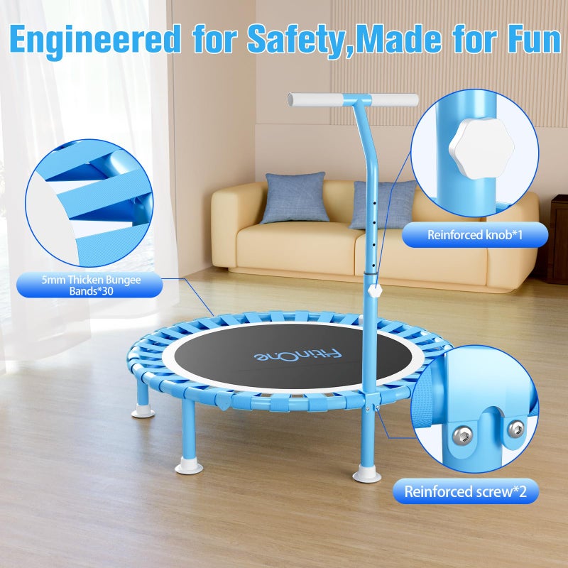 FitinOne 40" Fitness Mini Trampoline with Adjustable Handle Bar, 330lbs Foldable Bungee Rebounder for Adults and Kids, Stable & Quiet Exercise Rebounder Indoor Workout - Image 5