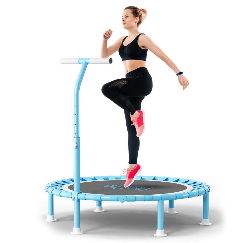 FitinOne 40" Fitness Mini Trampoline with Adjustable Handle Bar, 330lbs Foldable Bungee Rebounder for Adults and Kids, Stable & Quiet Exercise Rebounder Indoor Workout - Image 1