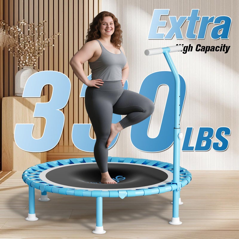 FitinOne 40" Fitness Mini Trampoline with Adjustable Handle Bar, 330lbs Foldable Bungee Rebounder for Adults and Kids, Stable & Quiet Exercise Rebounder Indoor Workout - Image 2