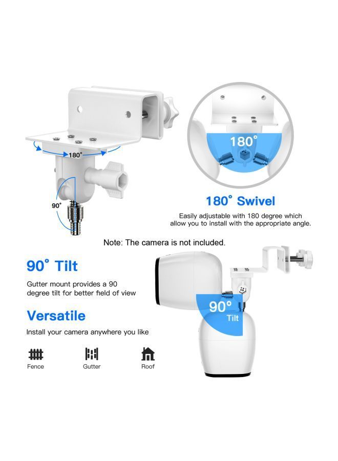 NIBEMINENT 2-Piece Adjustable Gutter Mount Bracket For Arlo HD/Arlo Pro/Arlo Pro2/Arlo Go/Arlo Ultra/WYZE Cam Pan Set White  - Image 4
