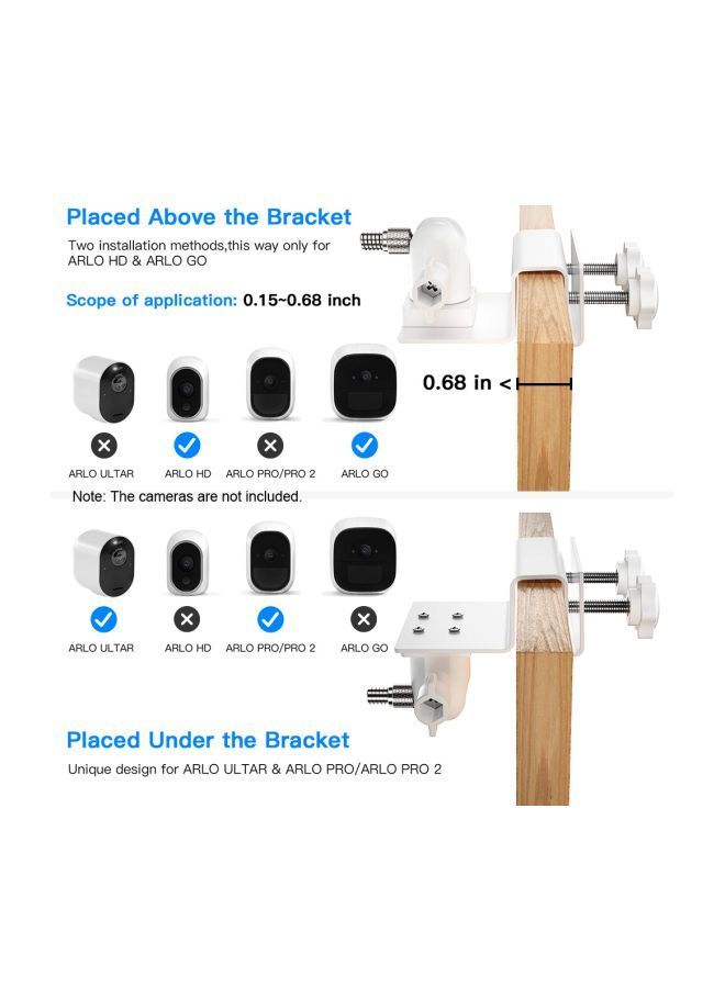 NIBEMINENT 2-Piece Adjustable Gutter Mount Bracket For Arlo HD/Arlo Pro/Arlo Pro2/Arlo Go/Arlo Ultra/WYZE Cam Pan Set White  - Image 2