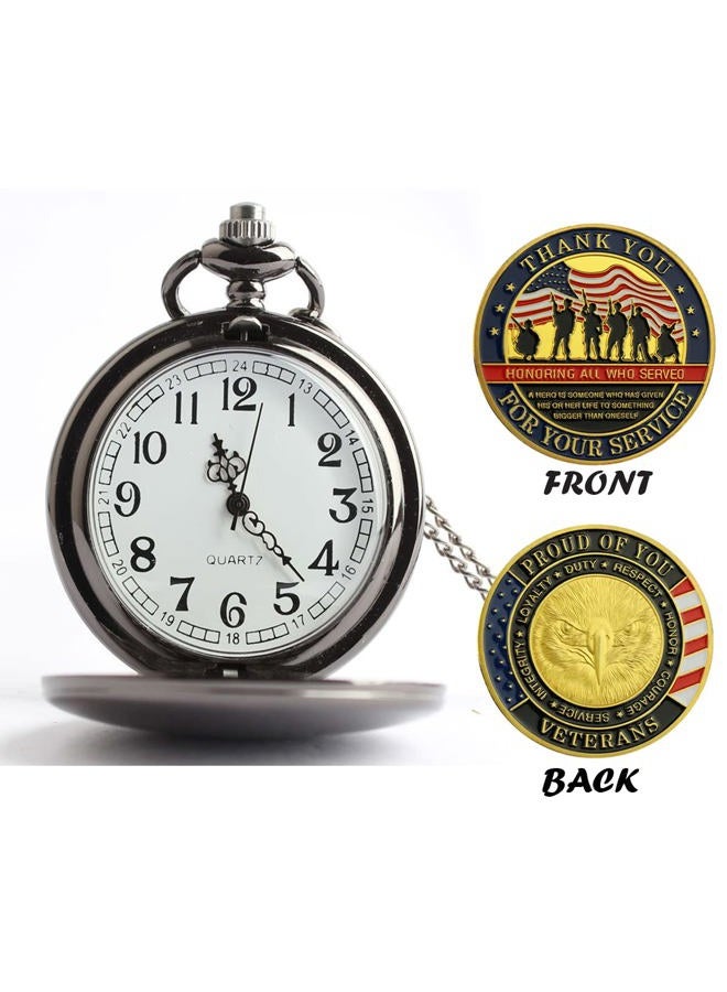 Jofanvin Gifts for Veterans,Pocket Watch for Veterans with Military ChanllengCoin,Best Veterans Day Gifts, A.Color A - Image 2