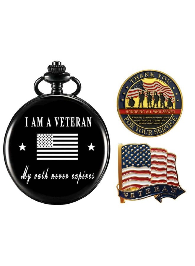 Jofanvin Gifts for Veterans,Pocket Watch for Veterans with Military ChanllengCoin,Best Veterans Day Gifts, A.Color A - Image 1