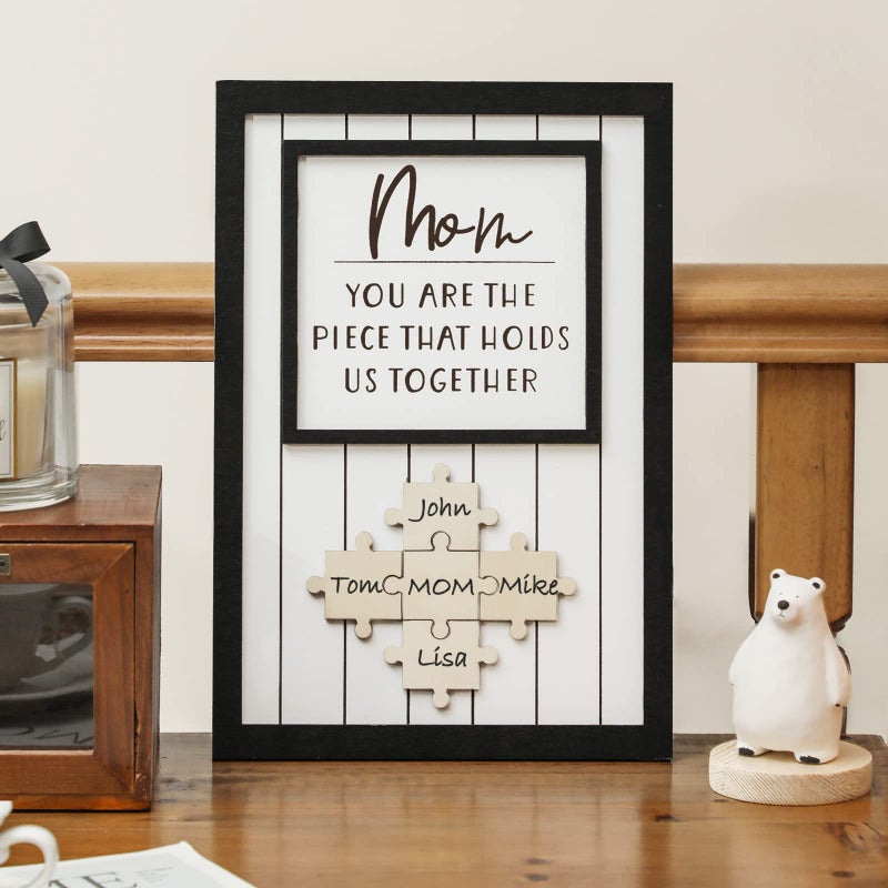 WODOHOLO Mothers Day Gifts Personalized Mom Puzzle Sign Mom You Are the Piece That Holds Us Together Customized Moms Puzzle Piece Sign for Home Wall Decor - Image 2