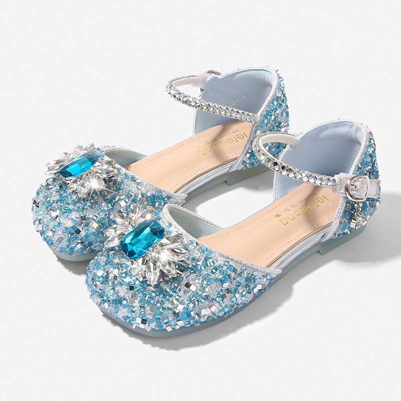 Girls' Princess Sandals Fashionable Medium And Large Children'S Flat Shoes Girls' Crystal Closed Toe Soft Sole Shoes - Image 2