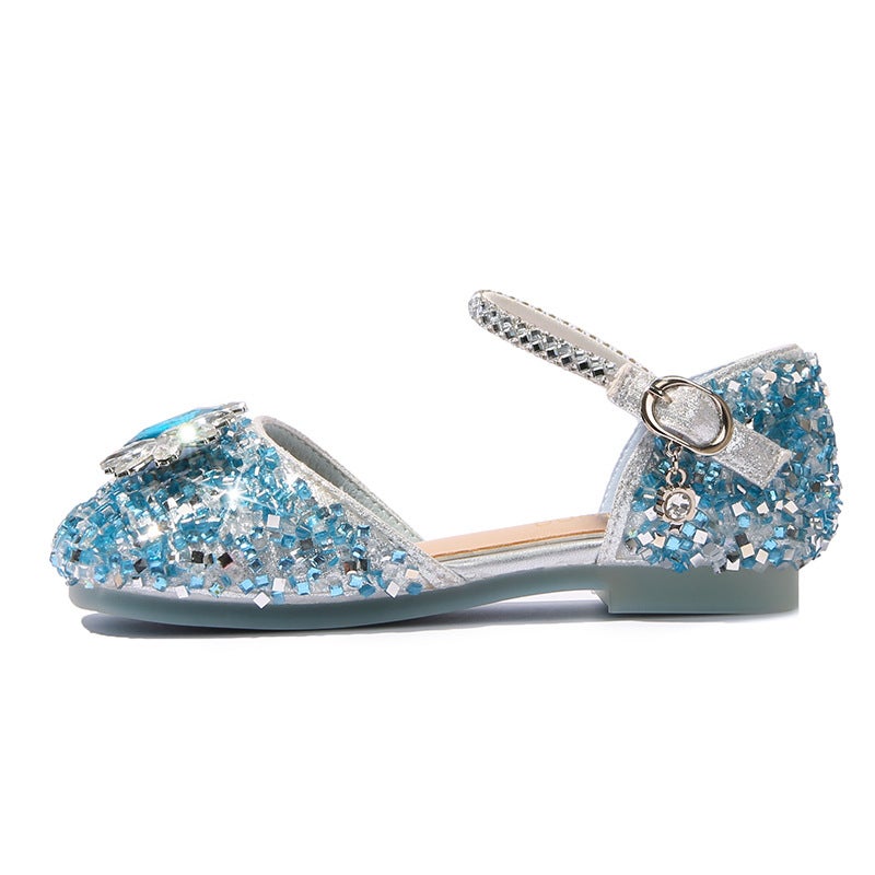 Girls' Princess Sandals Fashionable Medium And Large Children'S Flat Shoes Girls' Crystal Closed Toe Soft Sole Shoes - Image 4